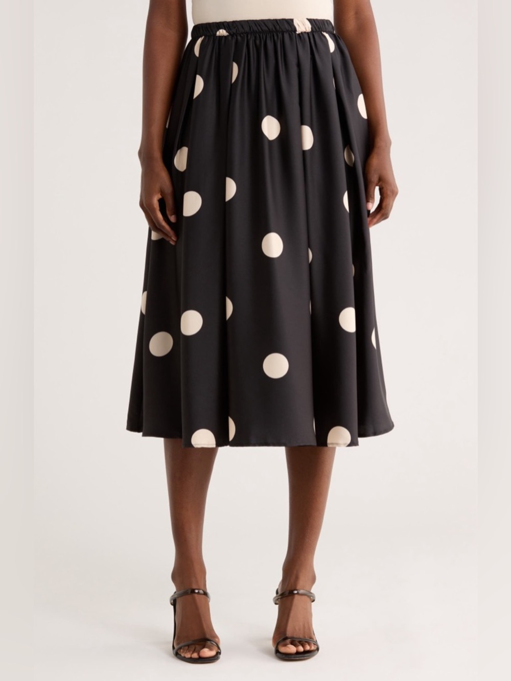 Adrianna Papell Black & White Polka Dot Satin Midi Skirt – Size S